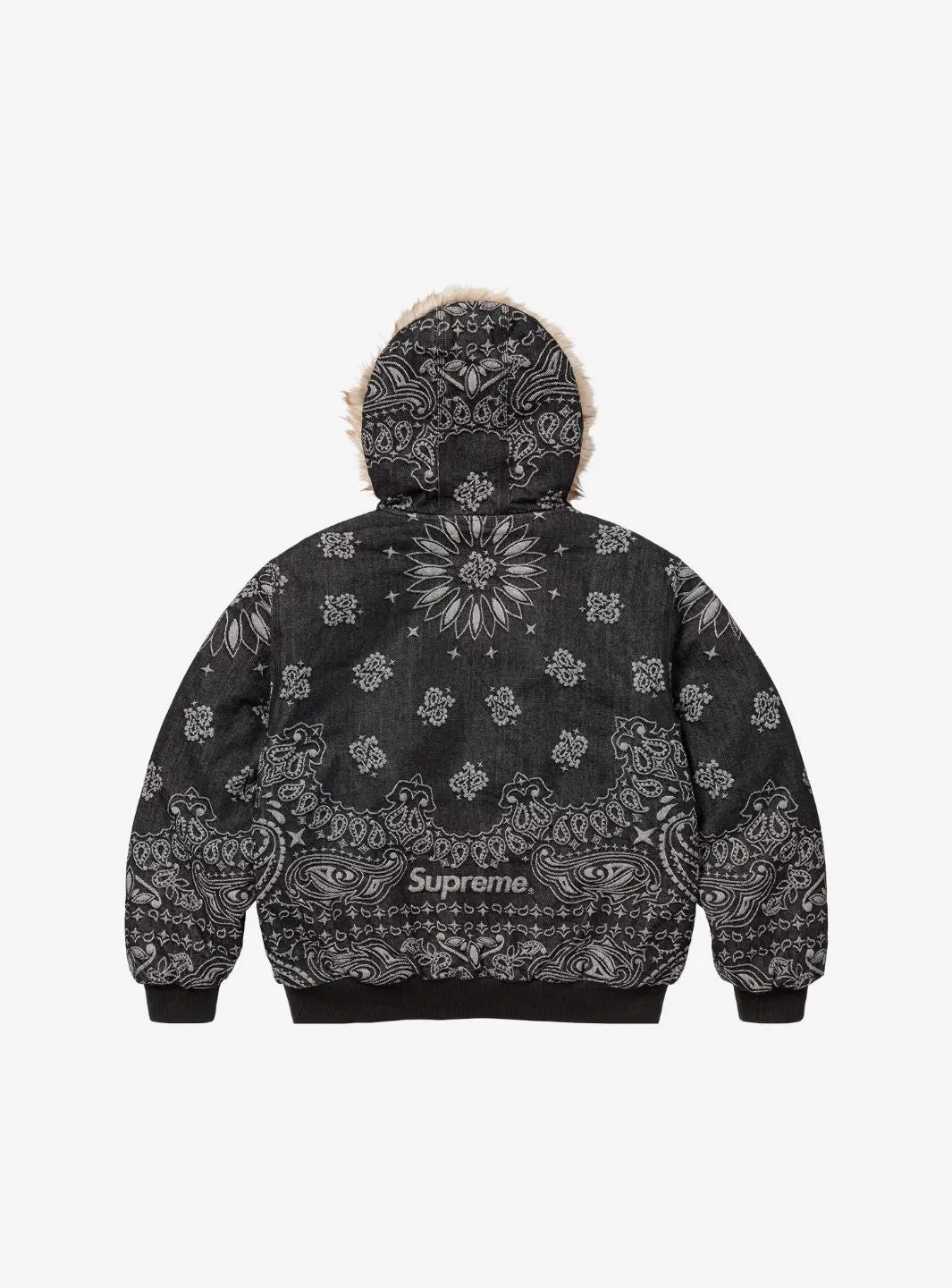 Supreme Bandana Jacquard Denim Hooded Work Jacket Black