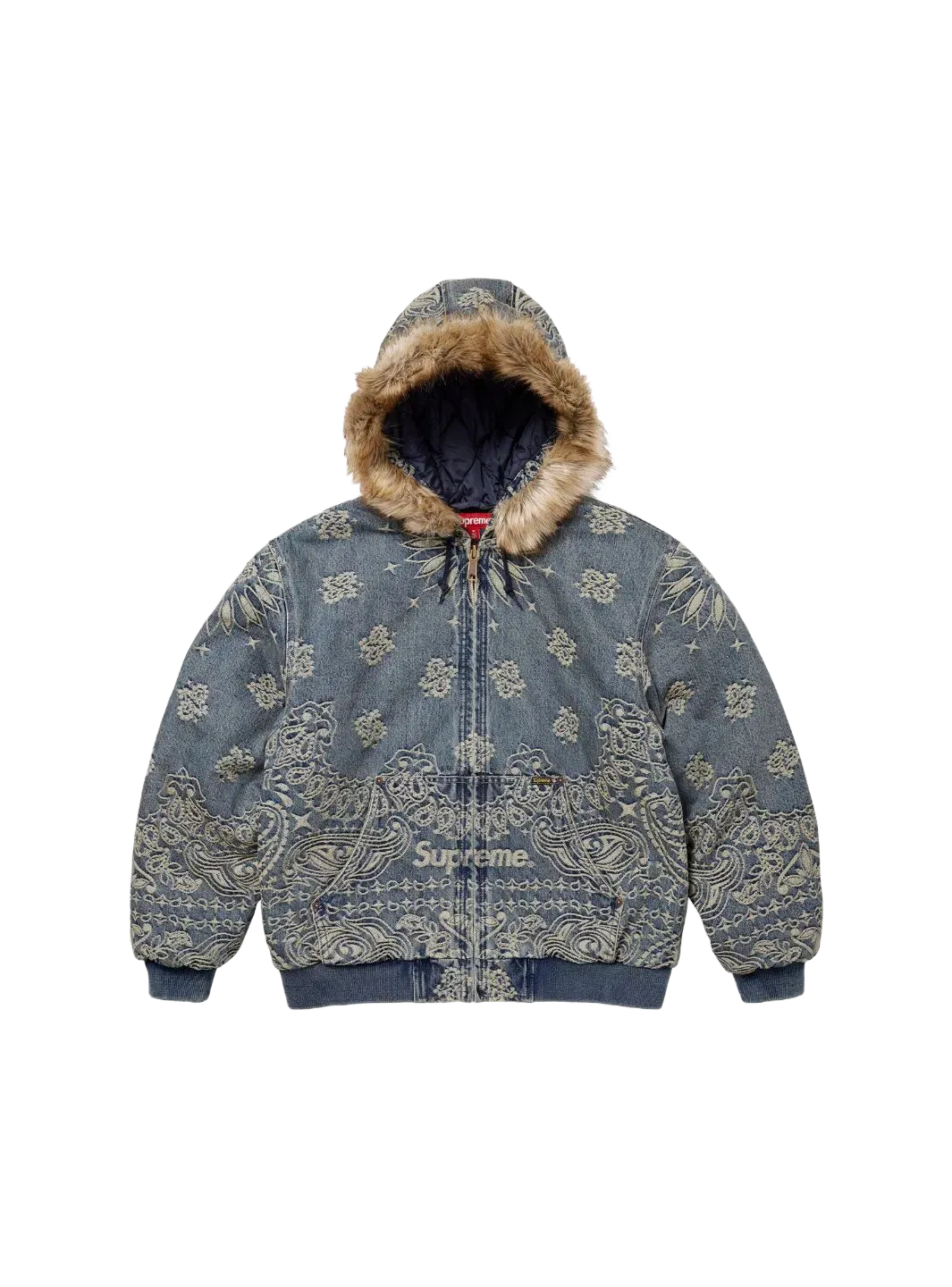 Supreme Bandana Jacquard Denim Hooded Work Jacket Blue