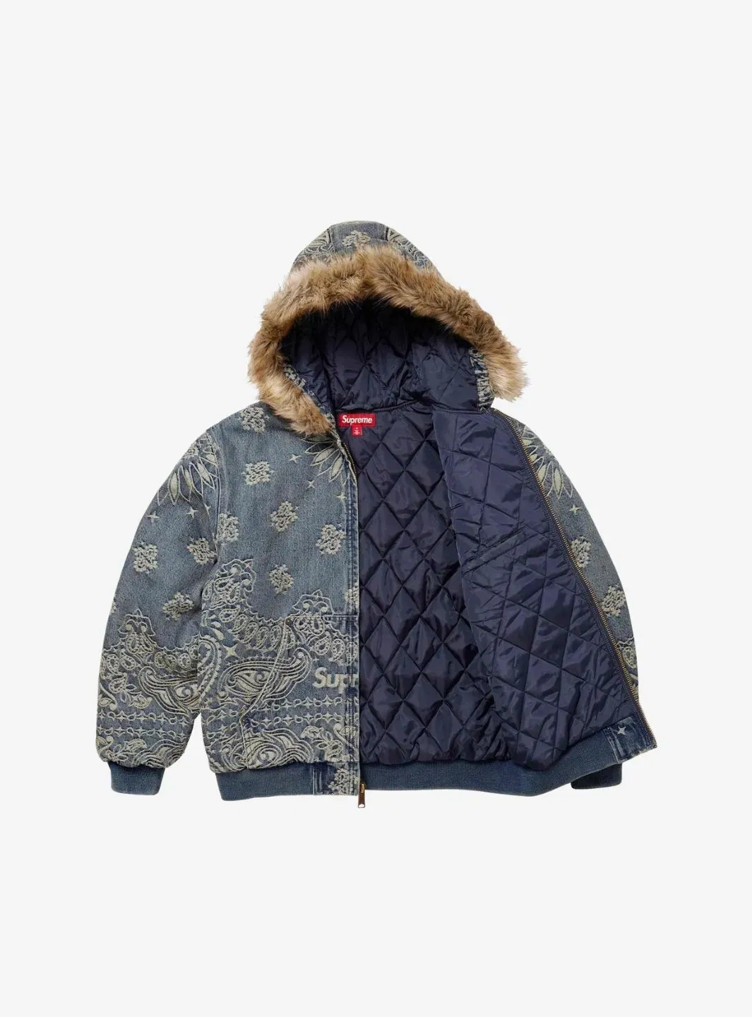 Supreme Bandana Jacquard Denim Hooded Work Jacket Blue