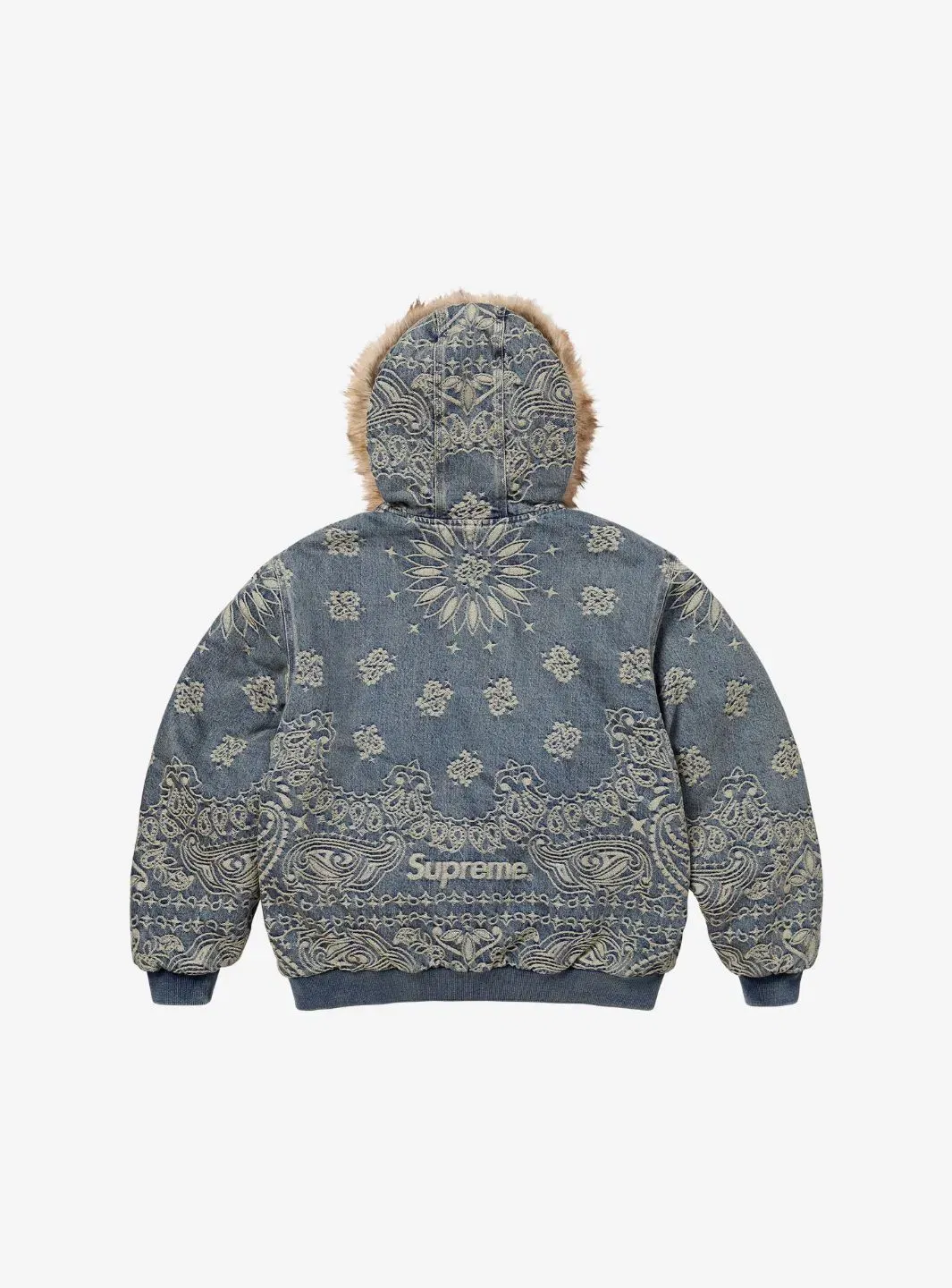Supreme Bandana Jacquard Denim Hooded Work Jacket Blue