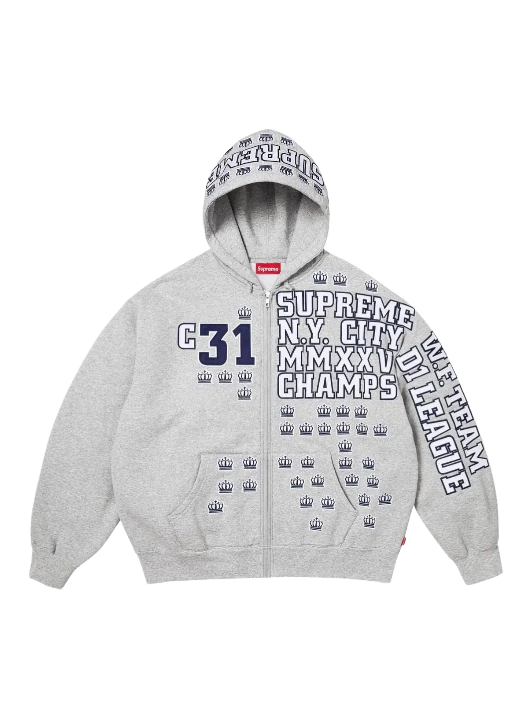 Supreme League Champs Zip Up Hooded Sweatshirt Grey