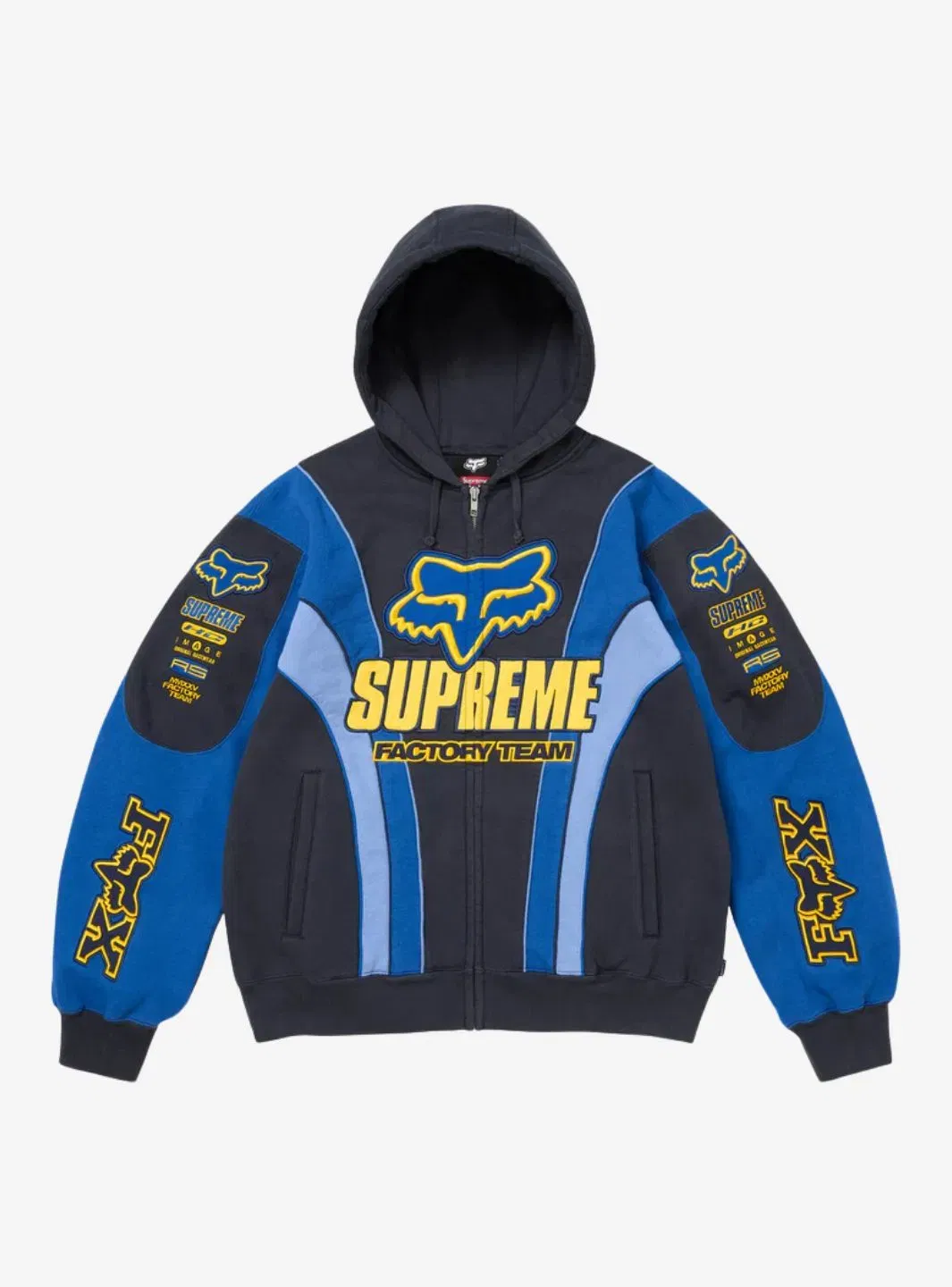 Supreme Fox Racing Zip Up Hooded Sweatshirt Blue