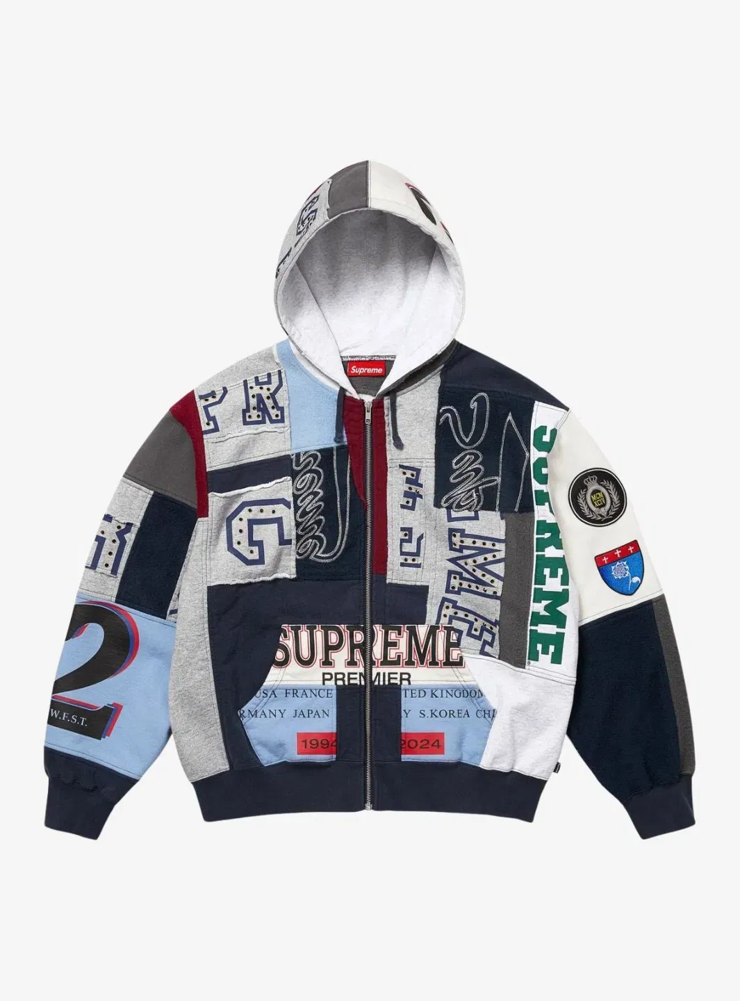 Supreme Patchwork Zip Up Hooded Sweatshirt Navy (SS25)