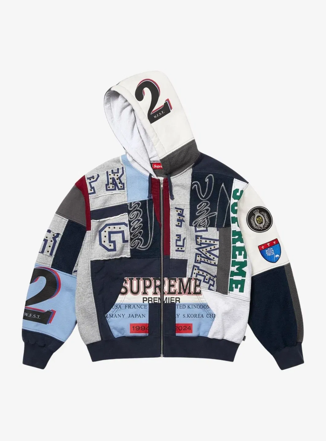 Supreme Patchwork Zip Up Hooded Sweatshirt Navy (SS25)