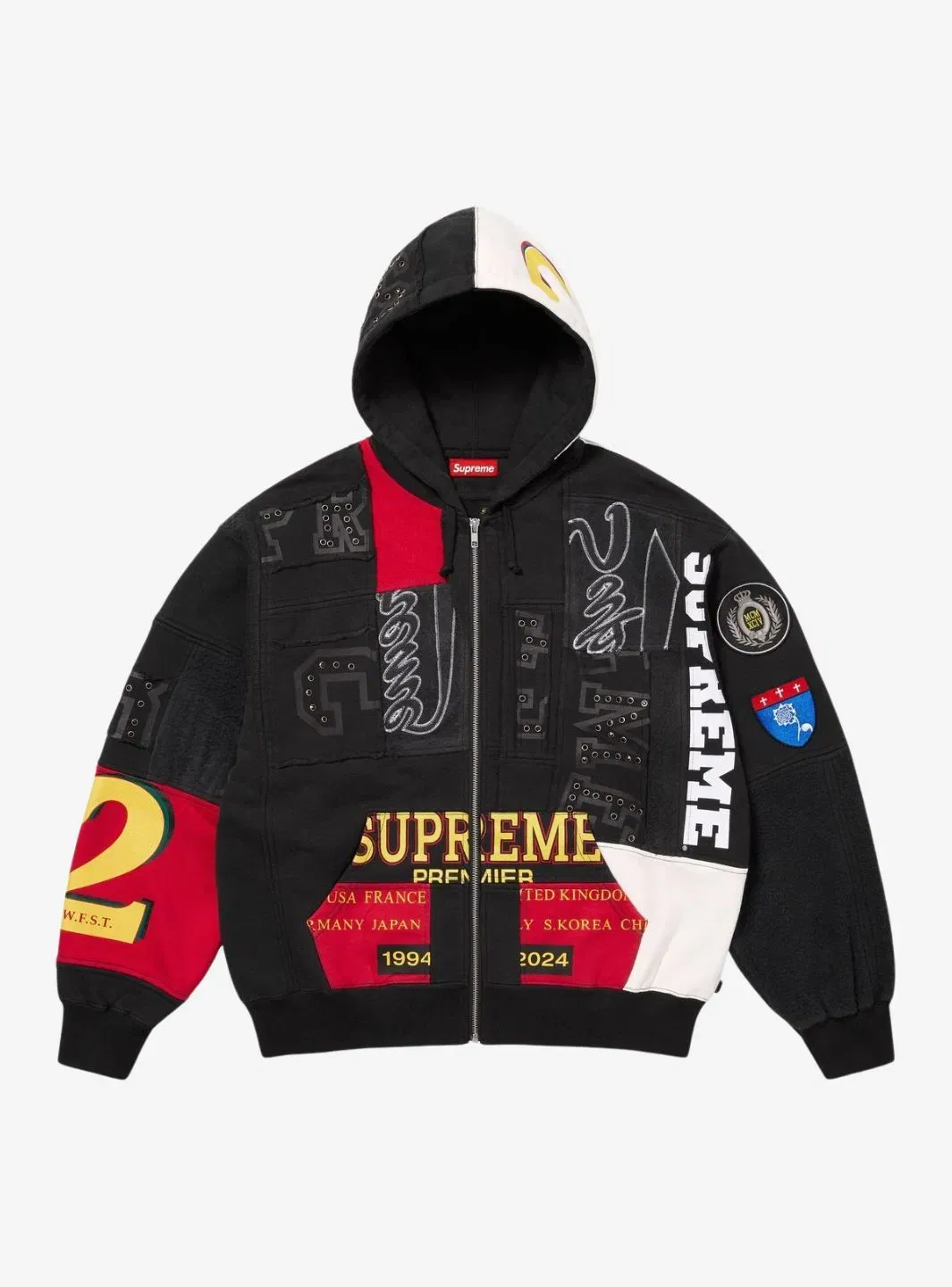 Supreme Patchwork Zip Up Hooded Sweatshirt Black (SS25)
