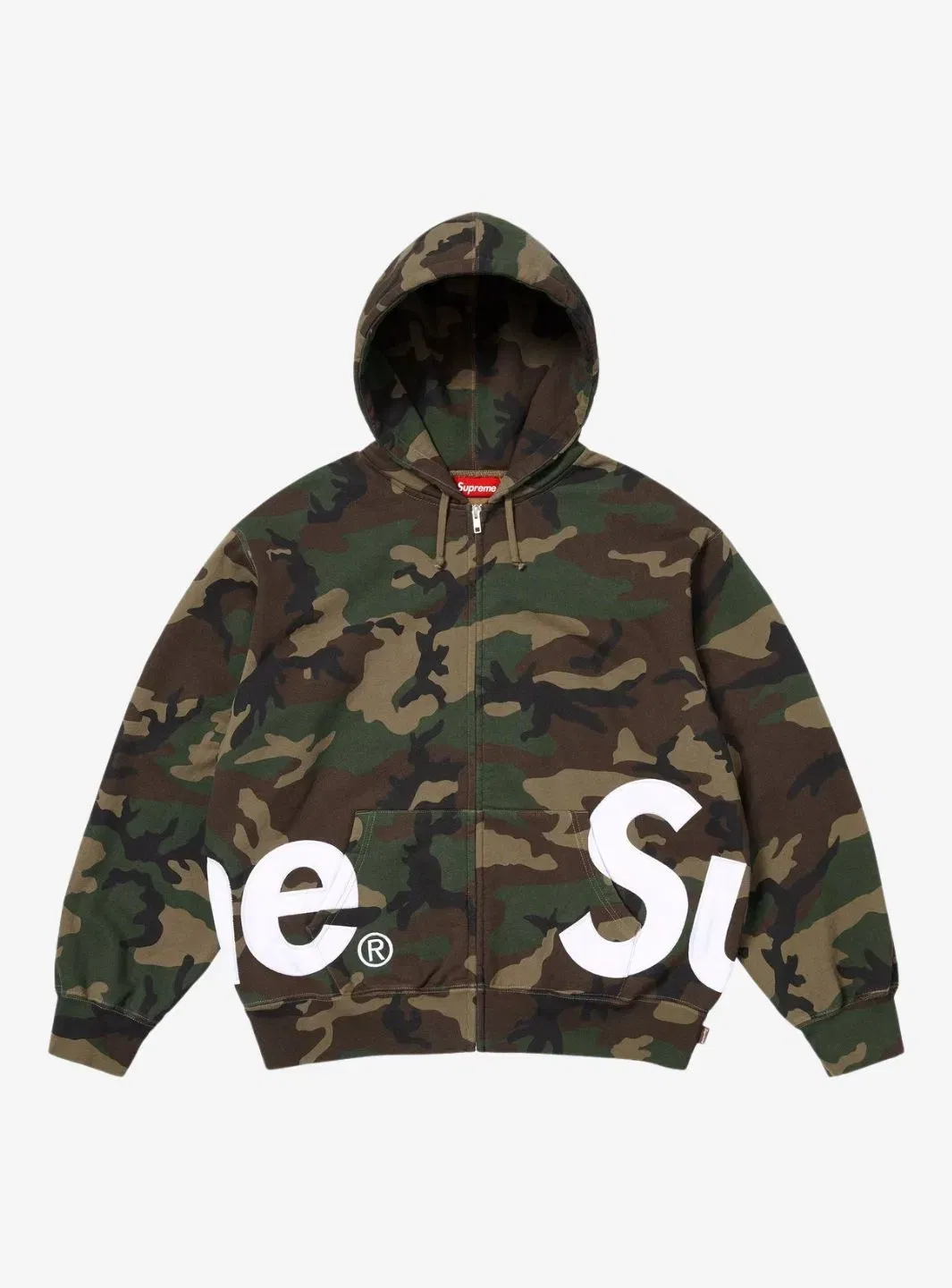 Supreme Big Logo Zip Up Hooded Sweatshirt Woodland Camo