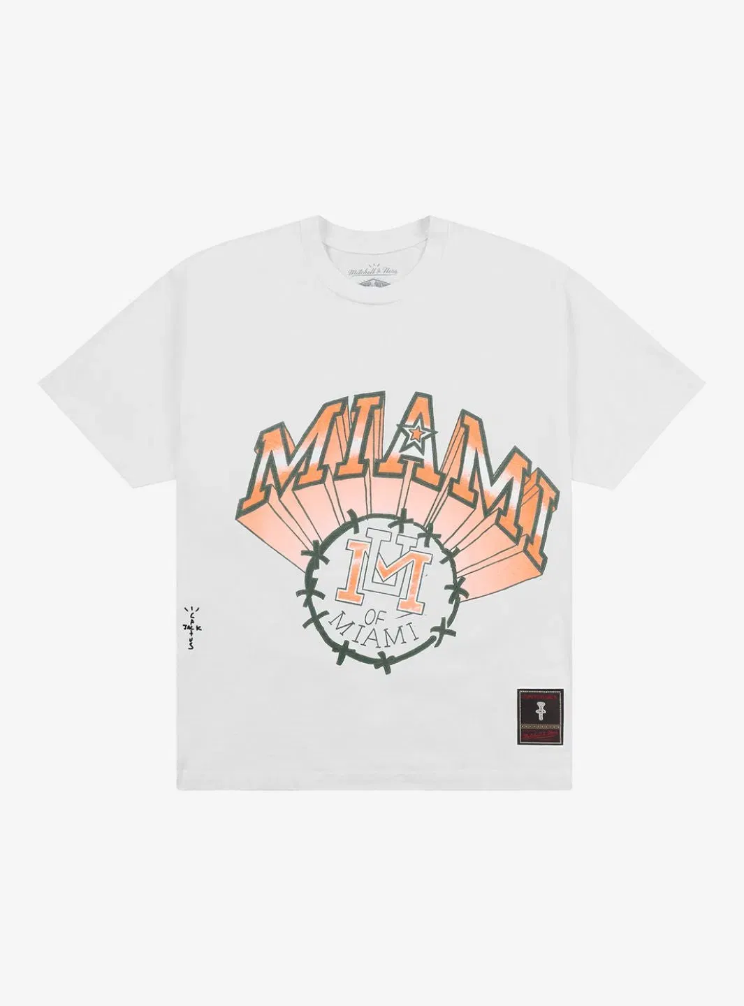 Cactus Jack Travis Scott x Mitchell & Ness Miami Hurricanes Hand-Drawn T-Shirt White