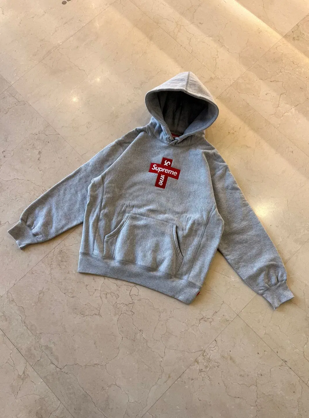 Supreme Cross Box Logo Hooded Sweatshirt Heather Grey