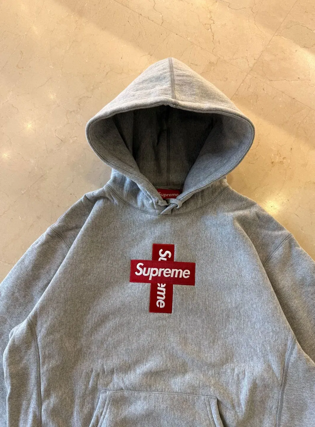 Supreme Cross Box Logo Hooded Sweatshirt Heather Grey