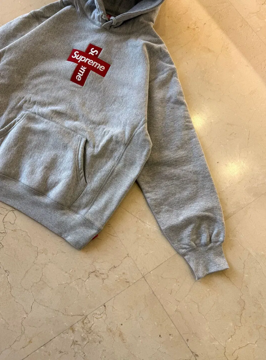 Supreme Cross Box Logo Hooded Sweatshirt Heather Grey