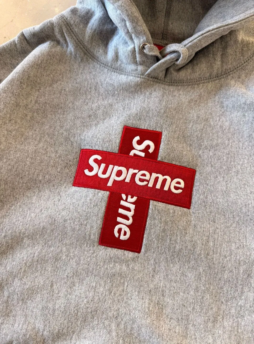 Supreme Cross Box Logo Hooded Sweatshirt Heather Grey