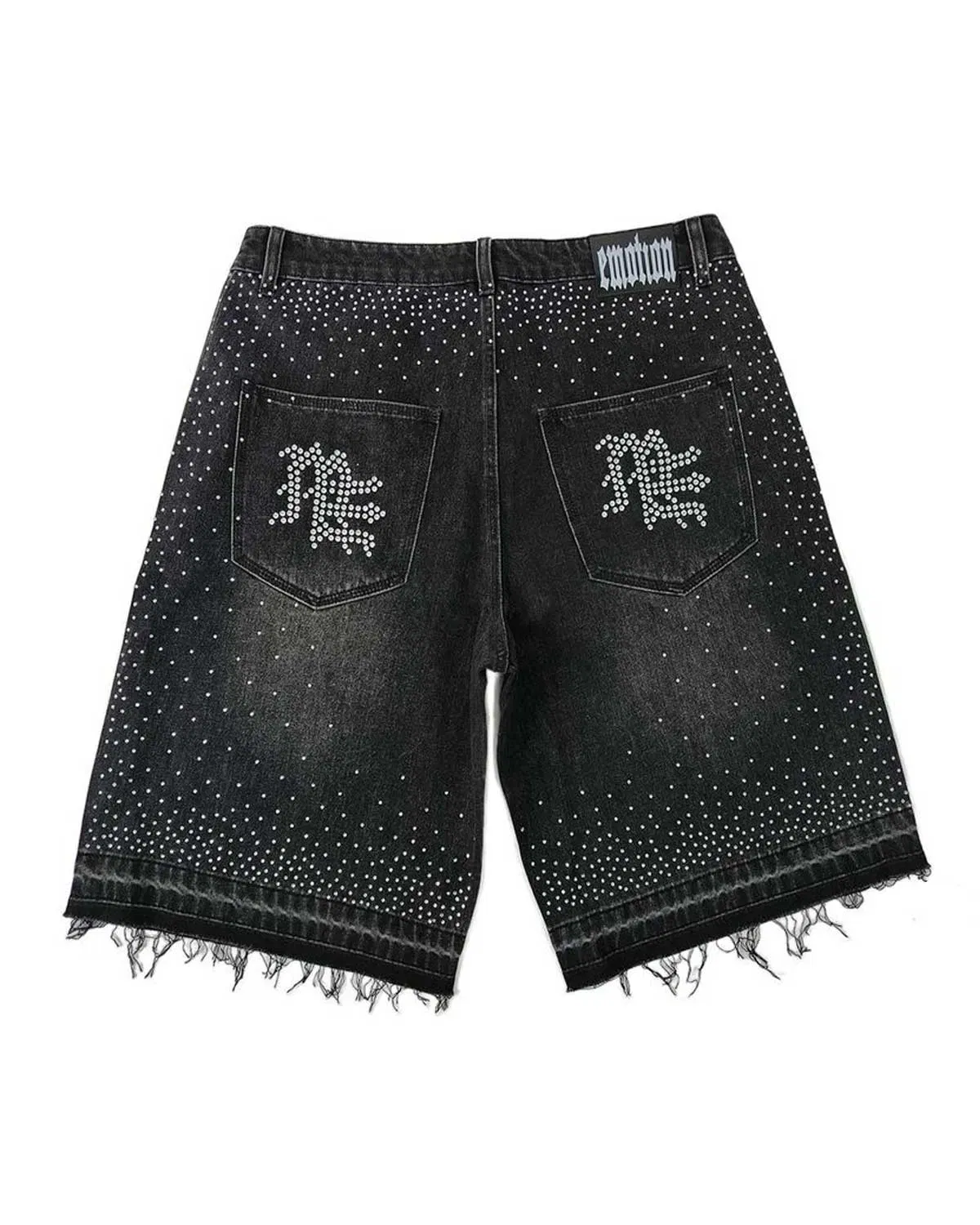 Mixed Emotions "ME" Rhinestone Denim Shorts Black