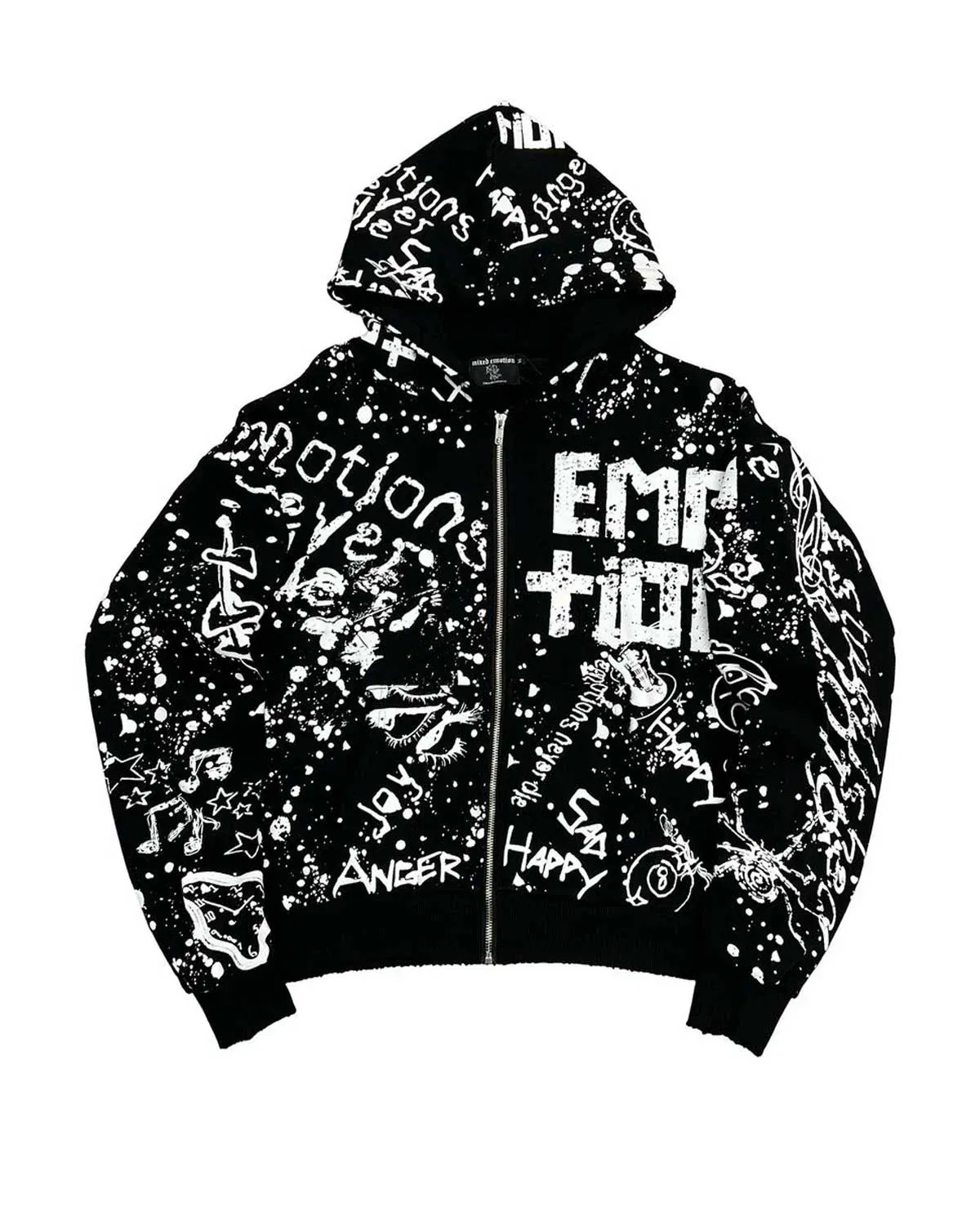 Mixed Emotions Graffiti Zip Up Hoodie Black