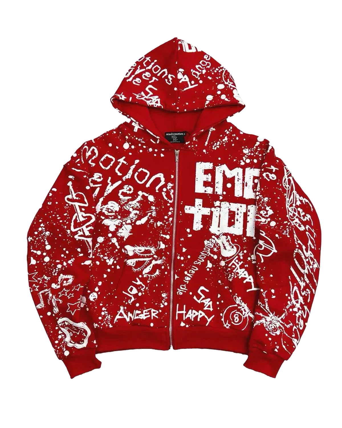 Mixed Emotions Graffiti Zip Up Hoodie Red