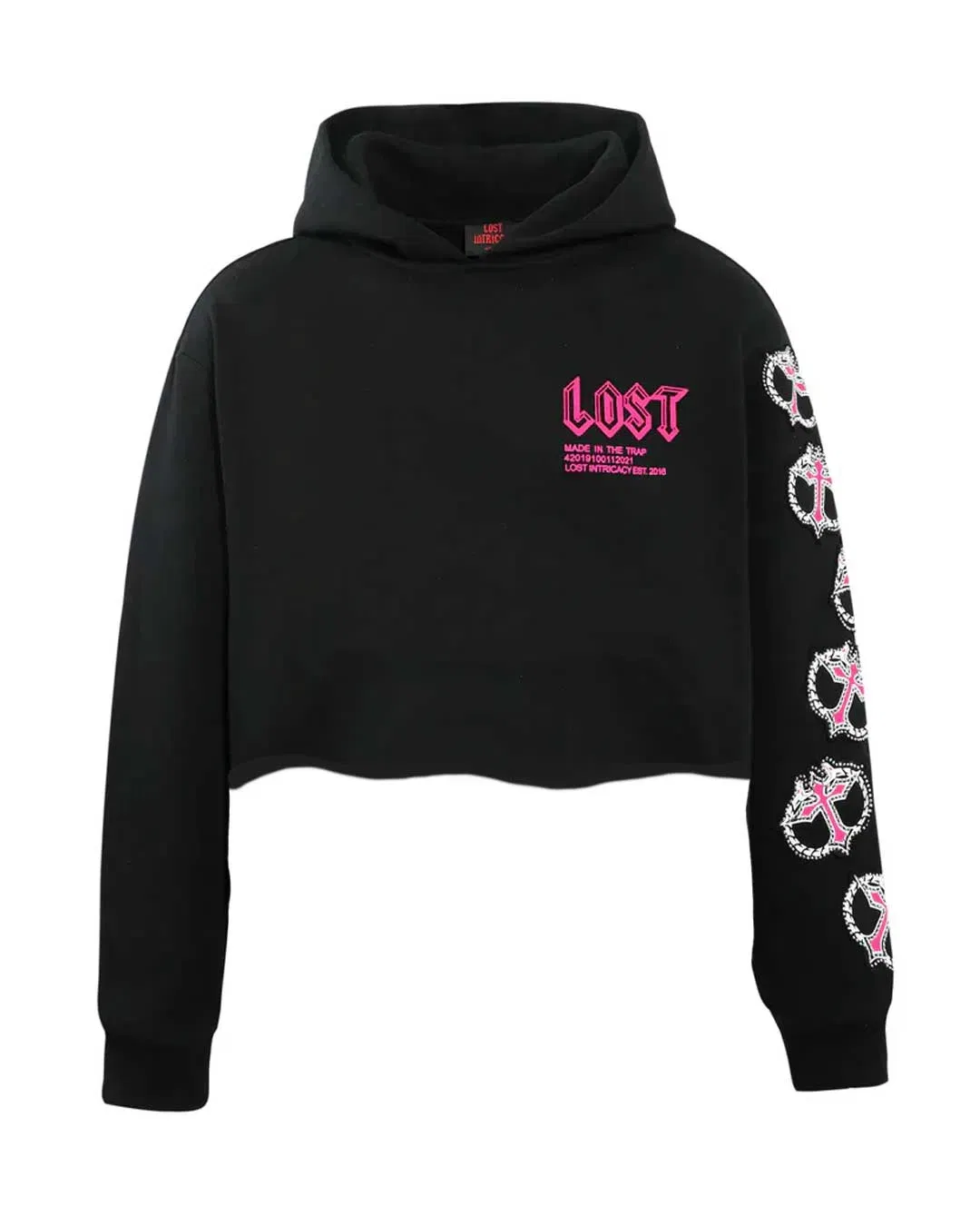 Lost Intricacy Women's Cropped Mitt Hoodie Black/Pink