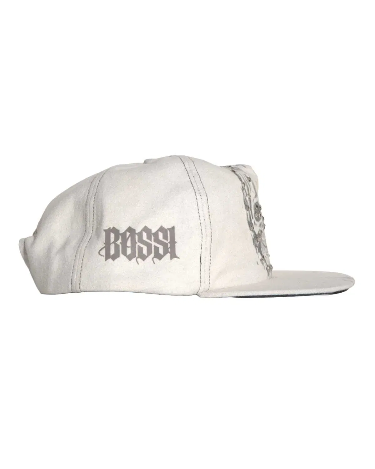 Bossi Vintage Rhinestone Snapback Hat White
