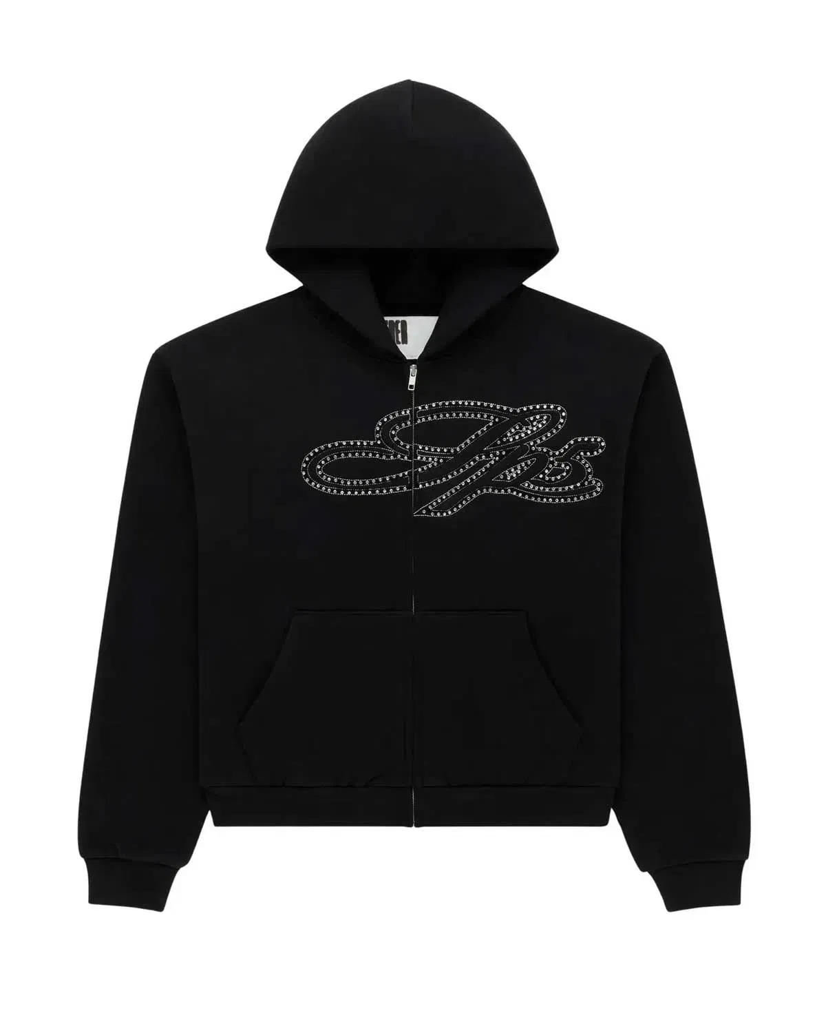 Sp5der Worldwide Sp5der Rhinestone Script Zip Up Hoodie Black