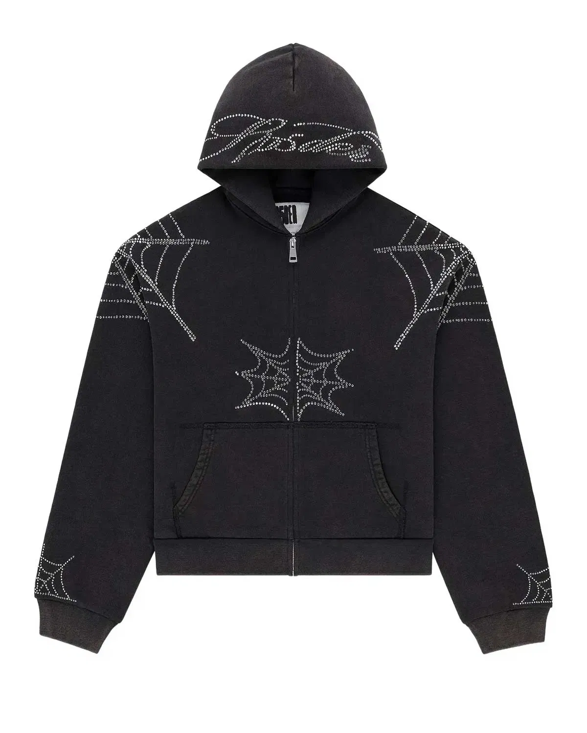 Sp5der Worldwide Sp5der Rhinestone Web Zip Up Hoodie Black