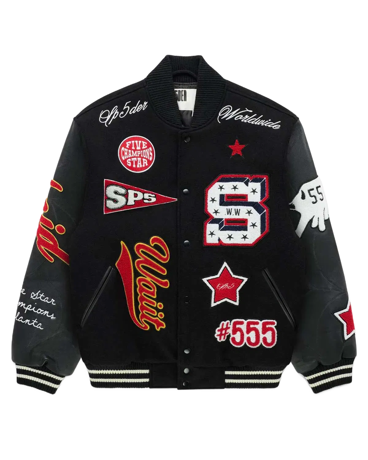 Sp5der Worldwide Sp5der District V Varsity Jacket Black