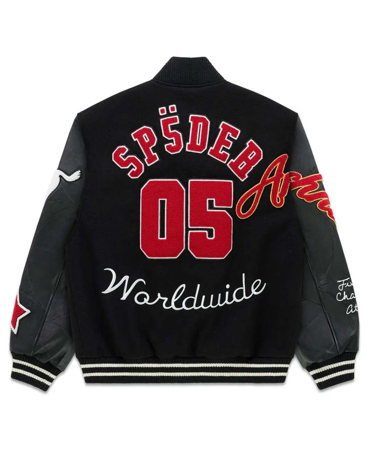 Sp5der Worldwide Sp5der District V Varsity Jacket Black