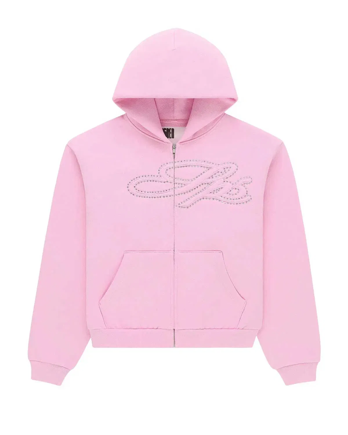 Sp5der Worldwide Sp5der Rhinestone Script Zip Up Hoodie Light Pink