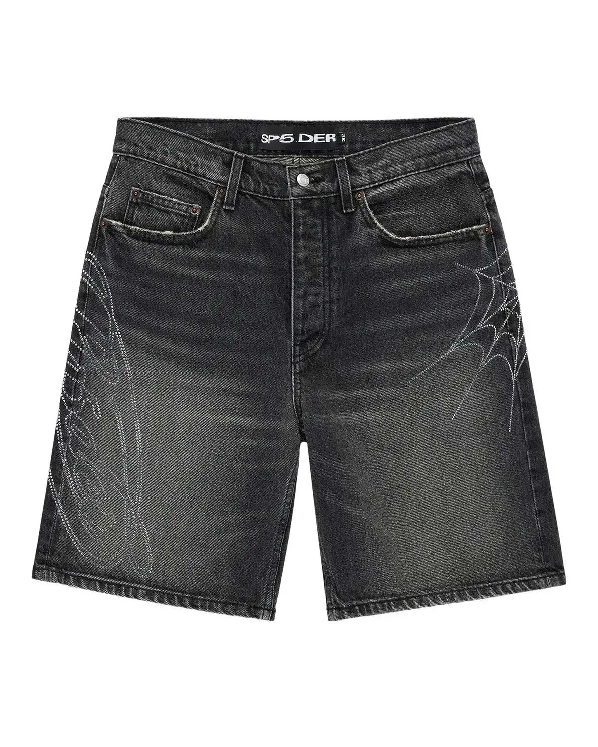 Sp5der Worldwide Sp5der Script Web Denim Shorts Black