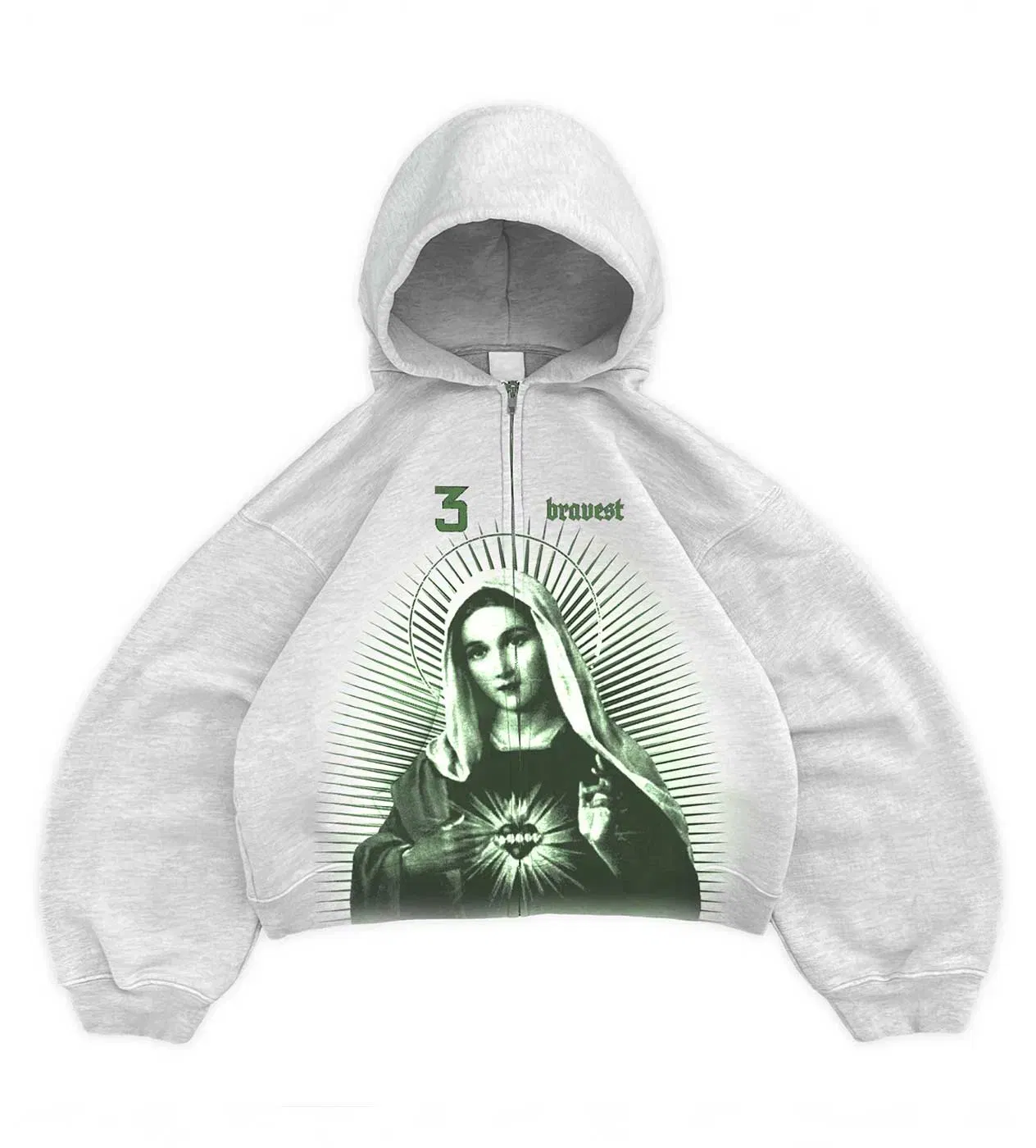 Bravest Studios Mary Zip Up Hoodie Grey/Green V2