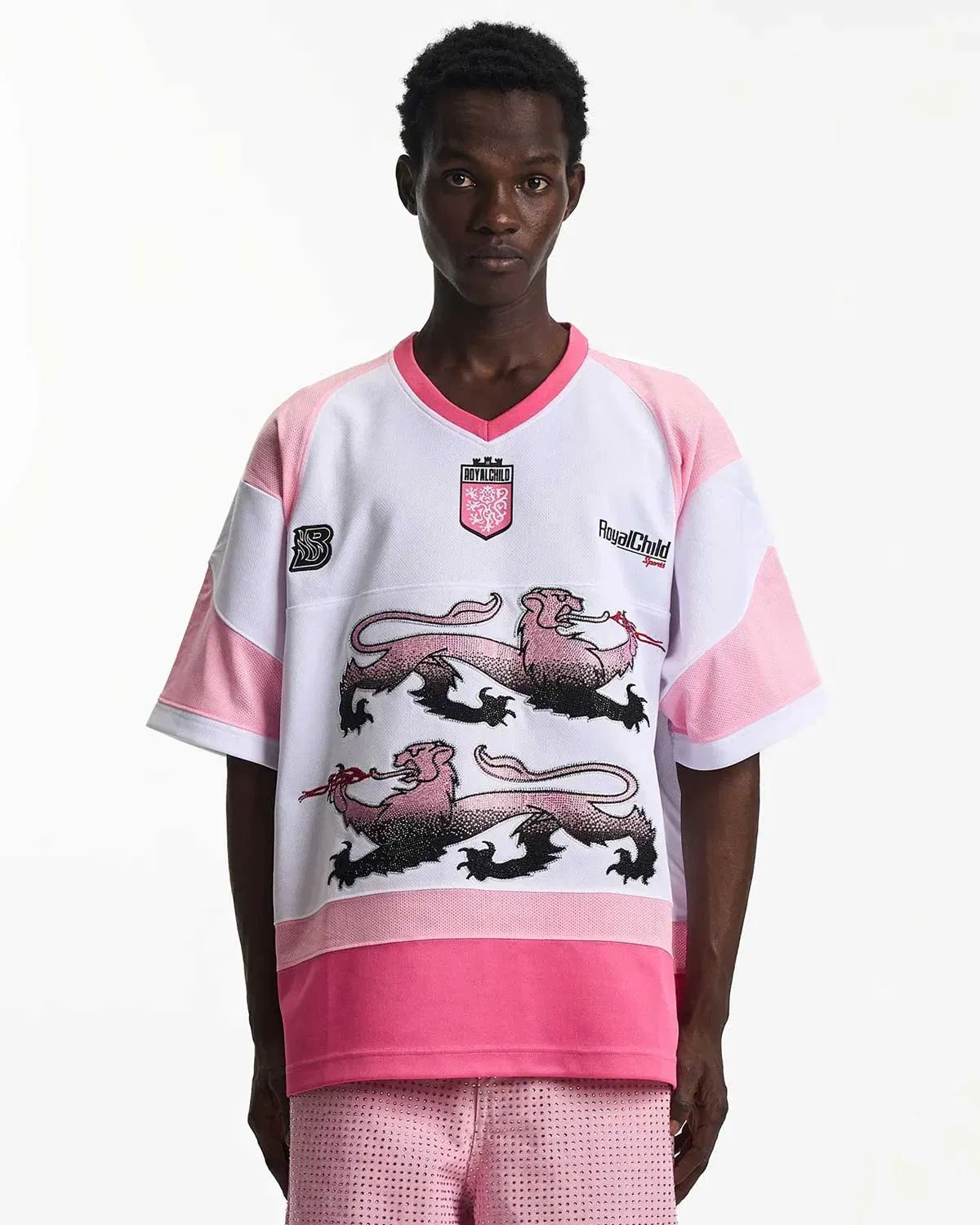 Birth of Royal Child Double Lion Rhinestone Jersey Pink