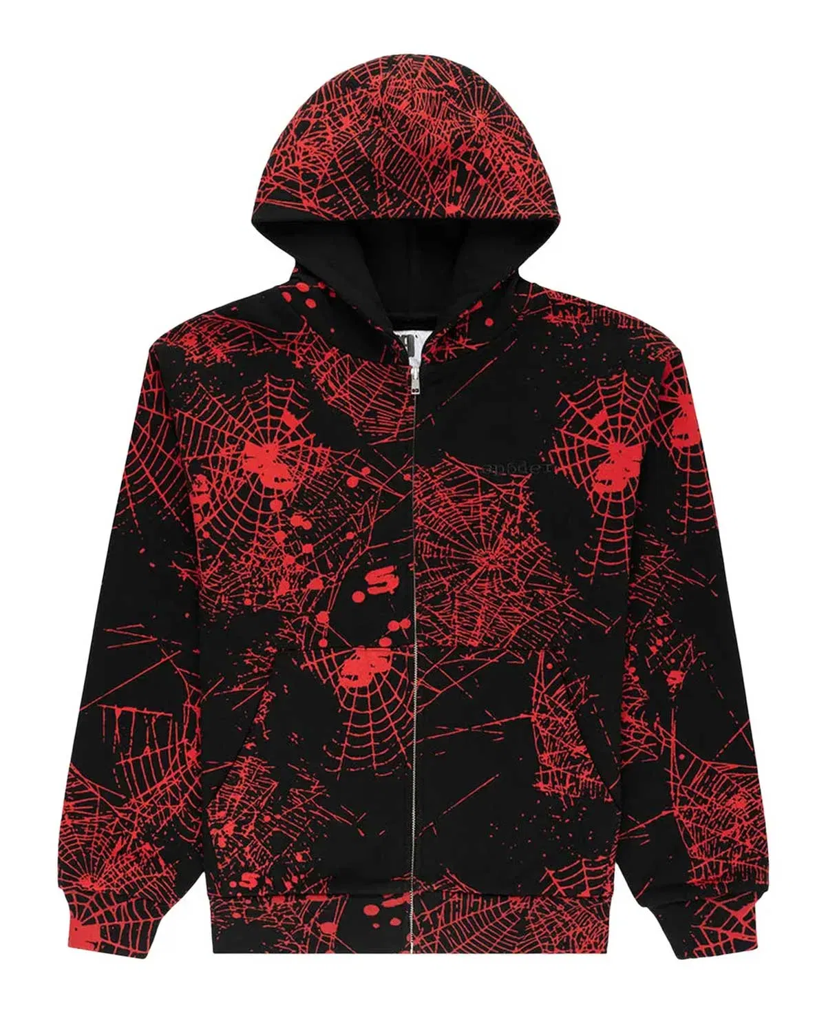 Sp5der Worldwide Sp5der AOP V2 Zip Up Hoodie Black
