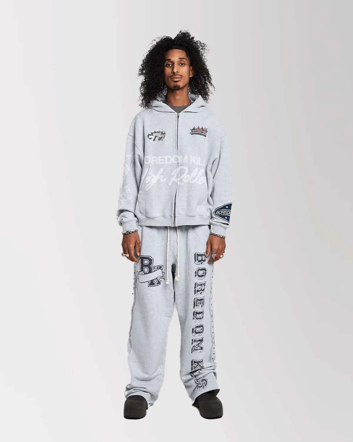 Boredom Kills High Rollers Zip Up Hoodie Grey