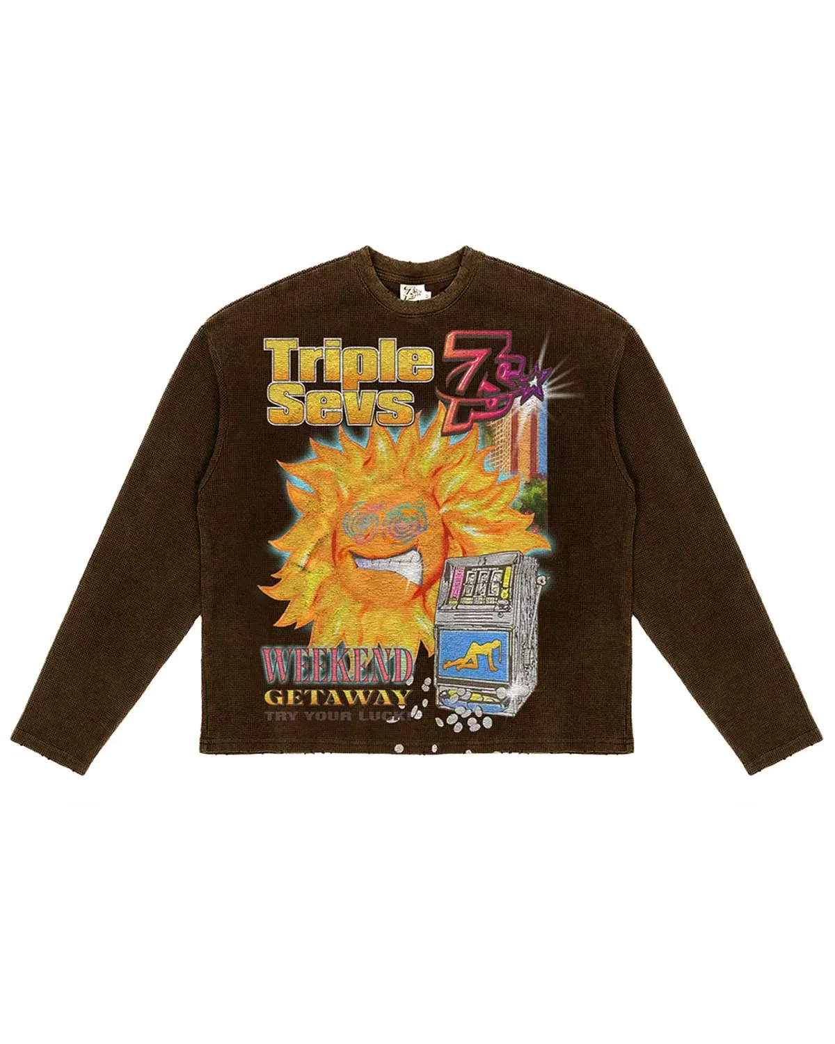 Triple Seven Triple Sevens Weekend Getaway Waffle Knit L/S Tee Brown