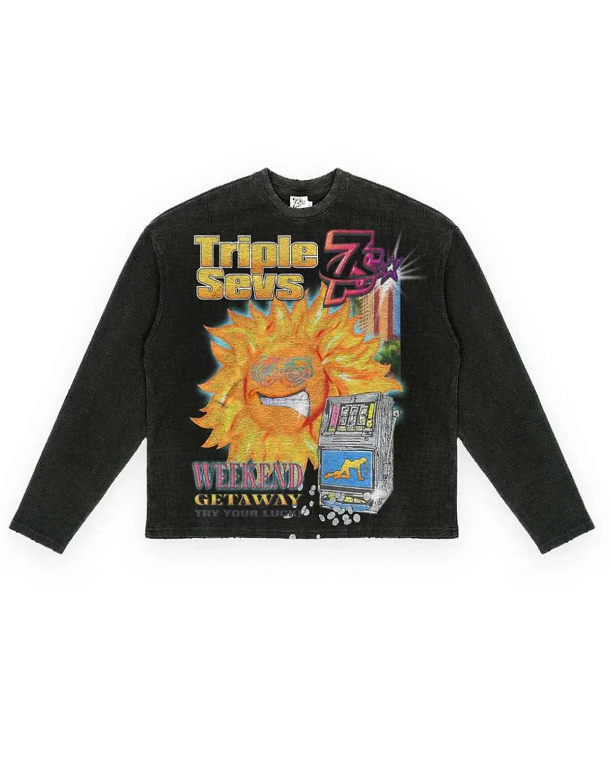 Triple Seven Triple Sevens Weekend Getaway Waffle Knit L/S Tee Black