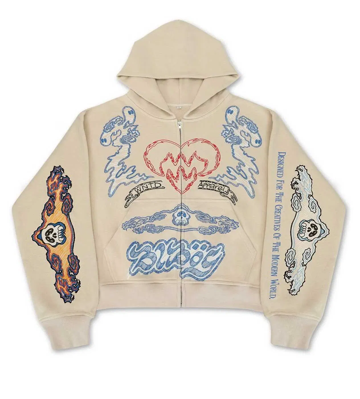 WNTD Apparel WNTD Sketch Zip Up Hoodie Cream