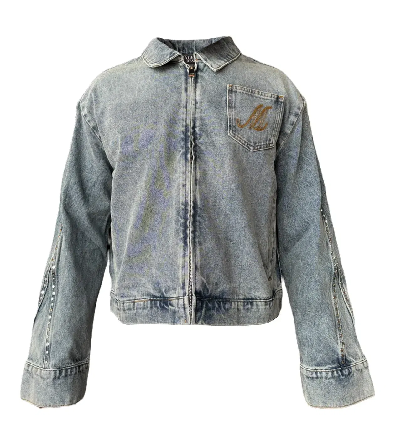 Bottega Desires Matiere De Desirs Studded Pleated Denim Jacket Blue