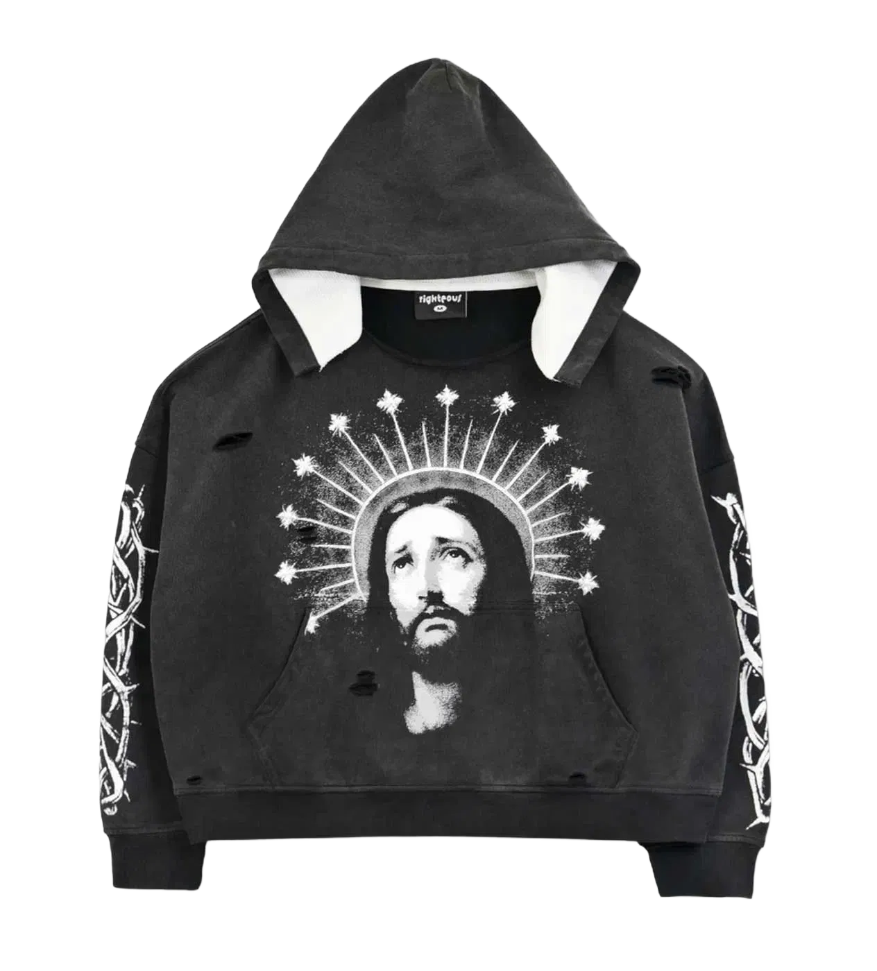 Righteous Crown of Light Distressed Hoodie Black