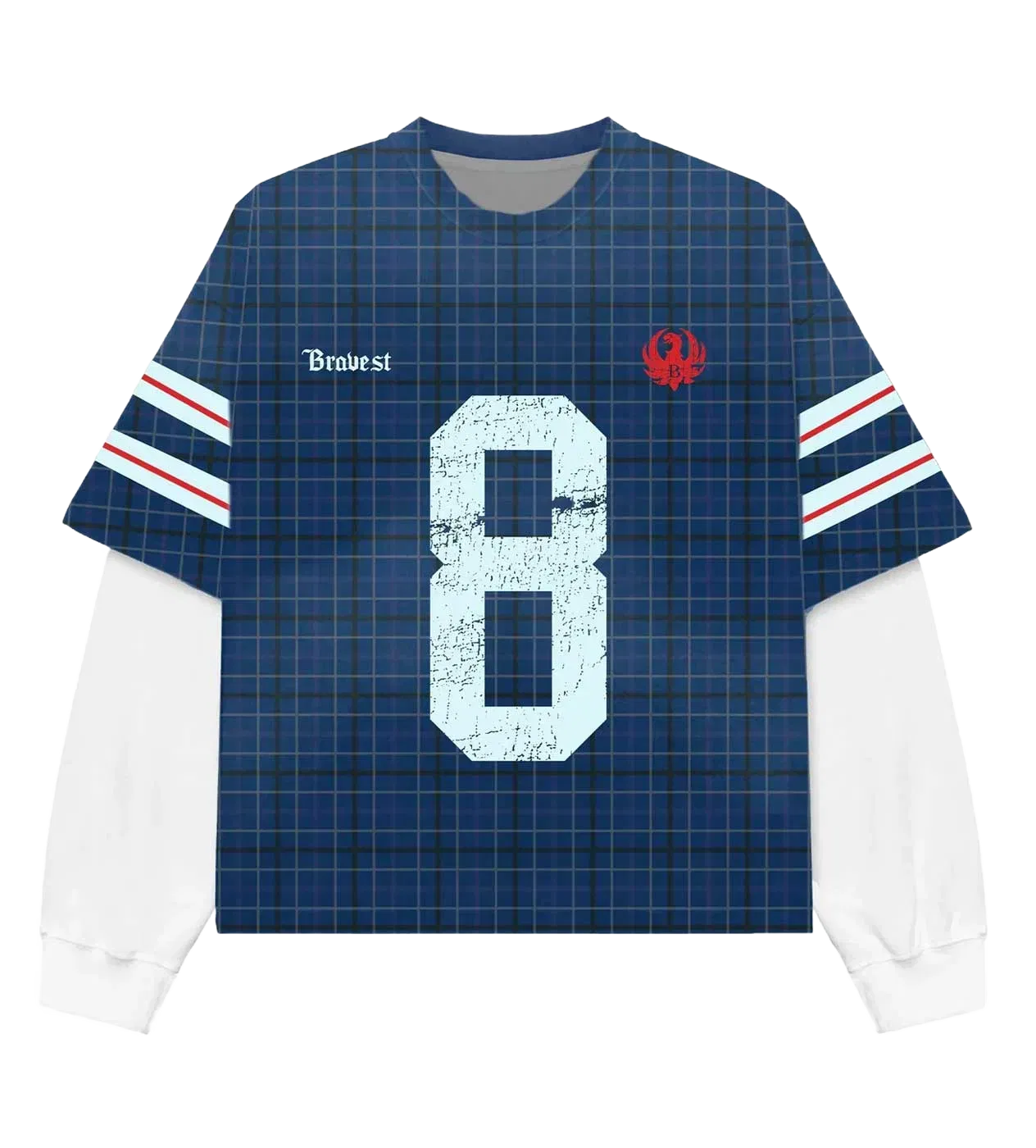 Bravest Studios Number 8 Blue Plaid Thermal Tee