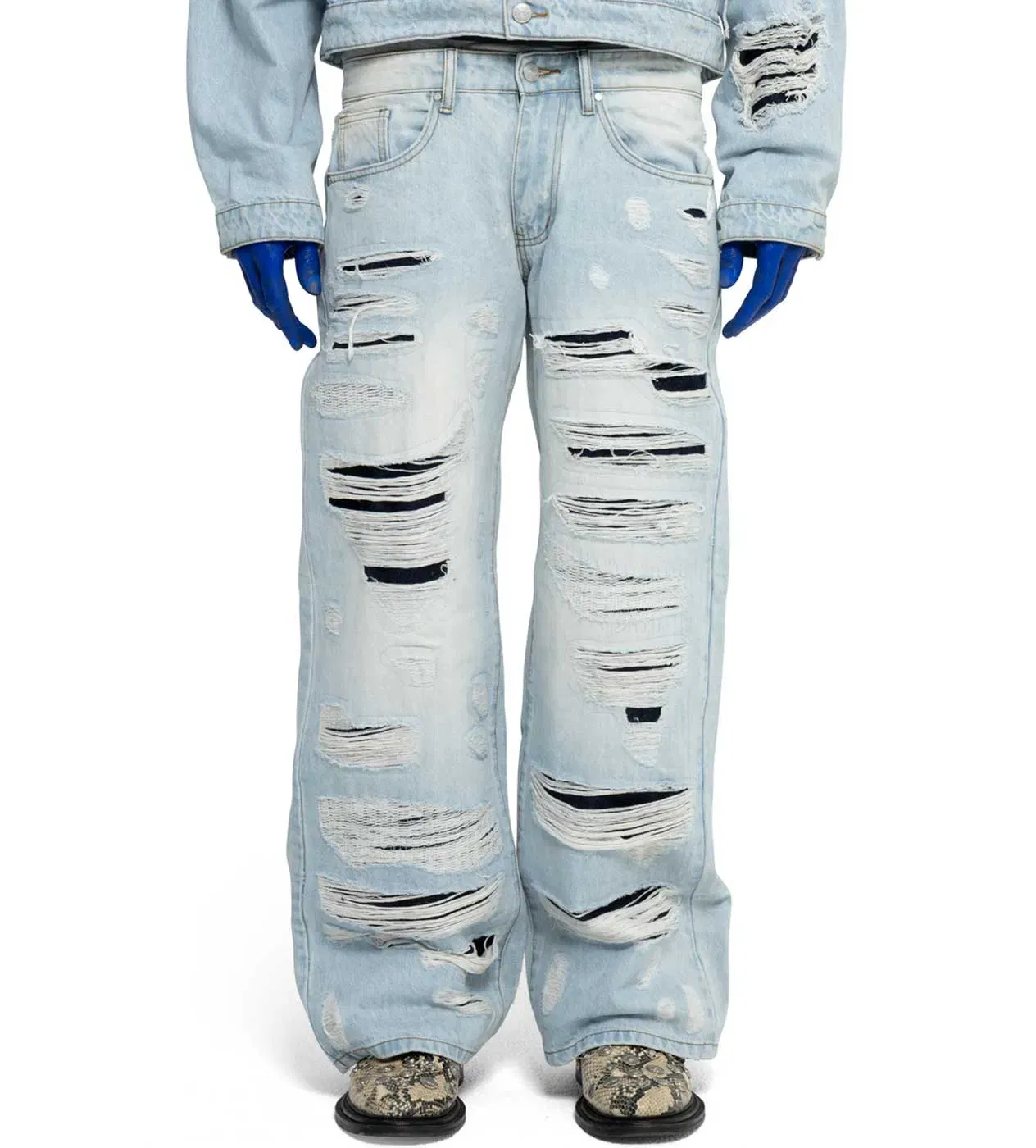 WNTD Apparel WNTD Distressed Double Denim Pants Blue