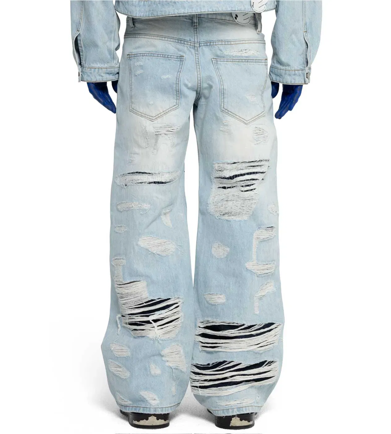 WNTD Apparel WNTD Distressed Double Denim Pants Blue