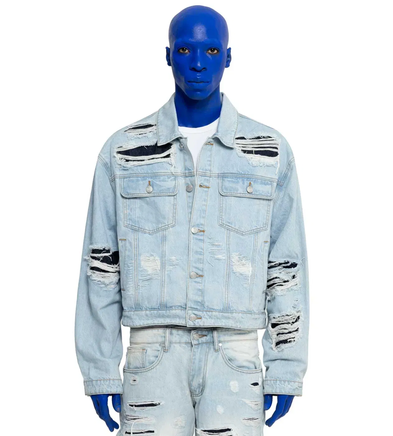 WNTD Apparel WNTD Distressed Double Denim Jacket Blue