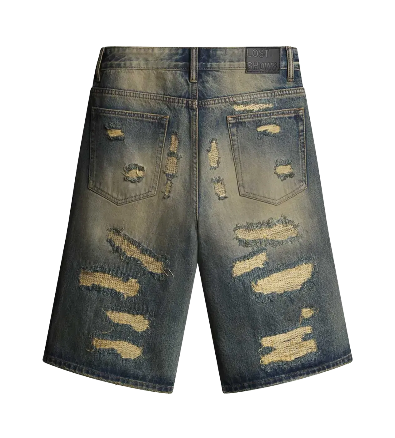 Lost Shdws Distressed Denim Shorts Blue/Black