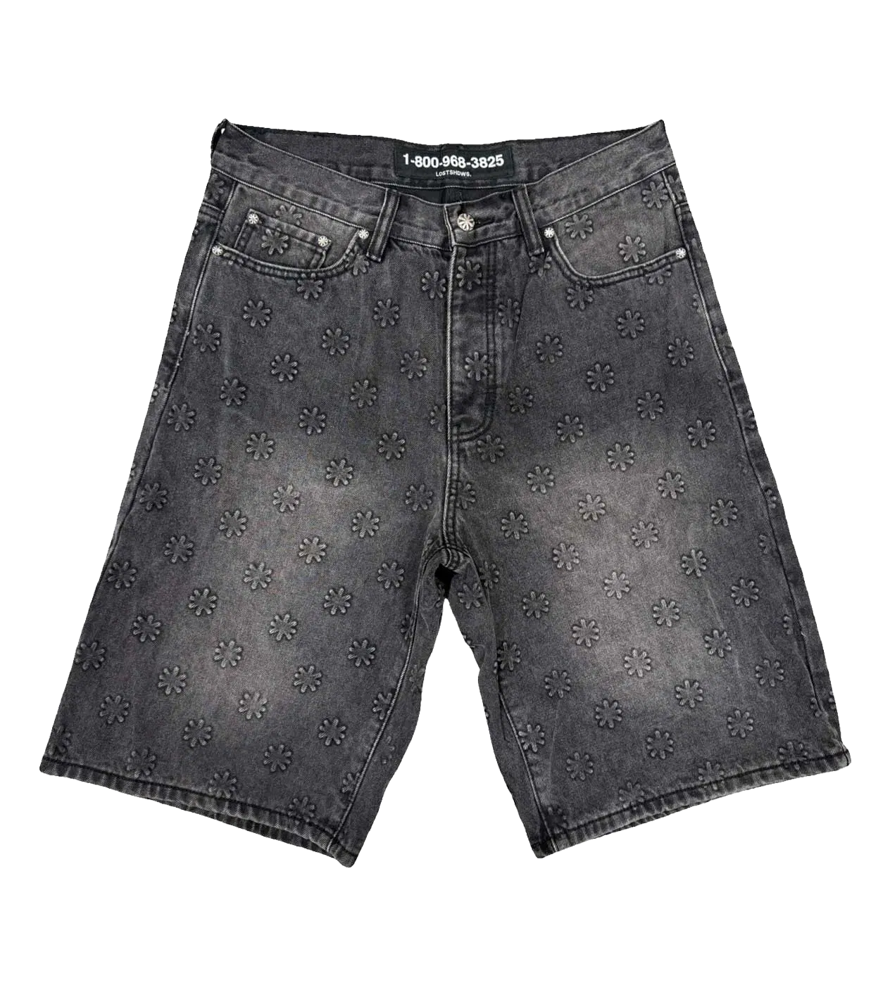 Lost Shdws Embossed Logo Denim Shorts Washed Black