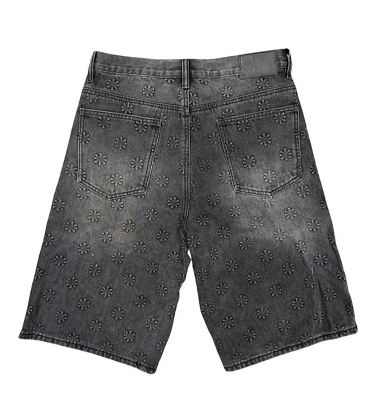 Lost Shdws Embossed Logo Denim Shorts Washed Black