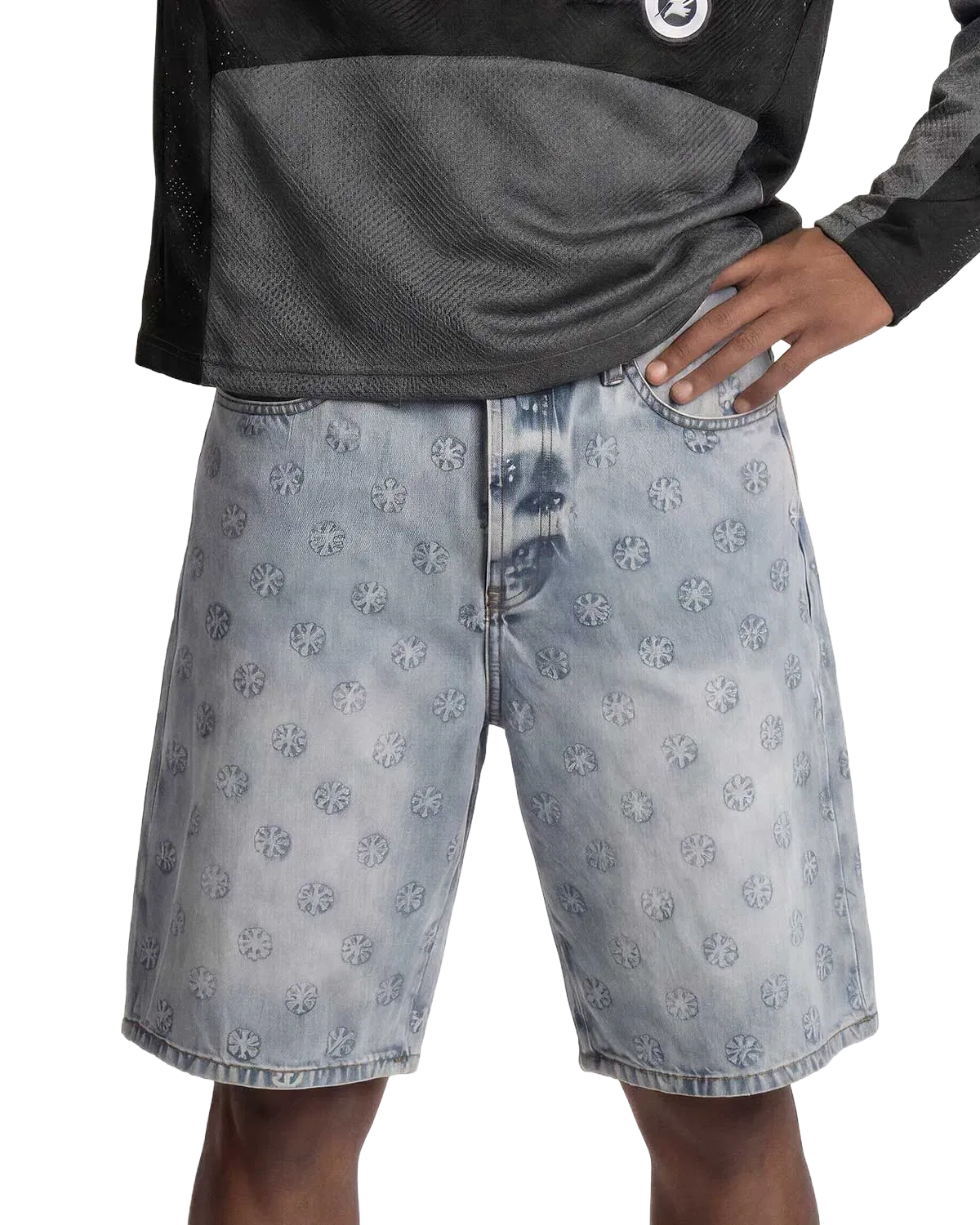 Lost Shdws Embossed Logo Denim Shorts Blue