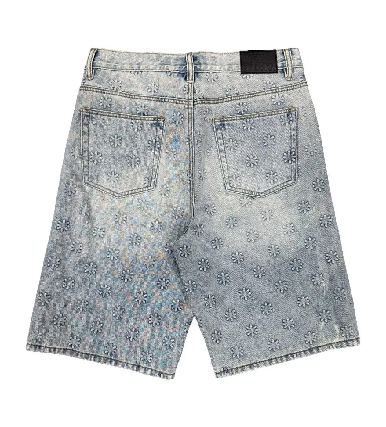 Lost Shdws Embossed Logo Denim Shorts Blue