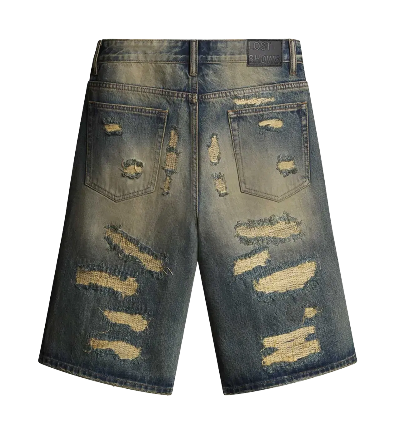 Lost Shdws Distressed Denim Shorts Blue/Bone