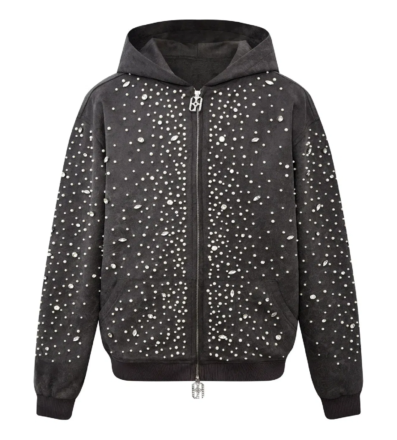 Birth of Royal Child Cashew Blossom Pearl Zipper Hoodie Dark Grey