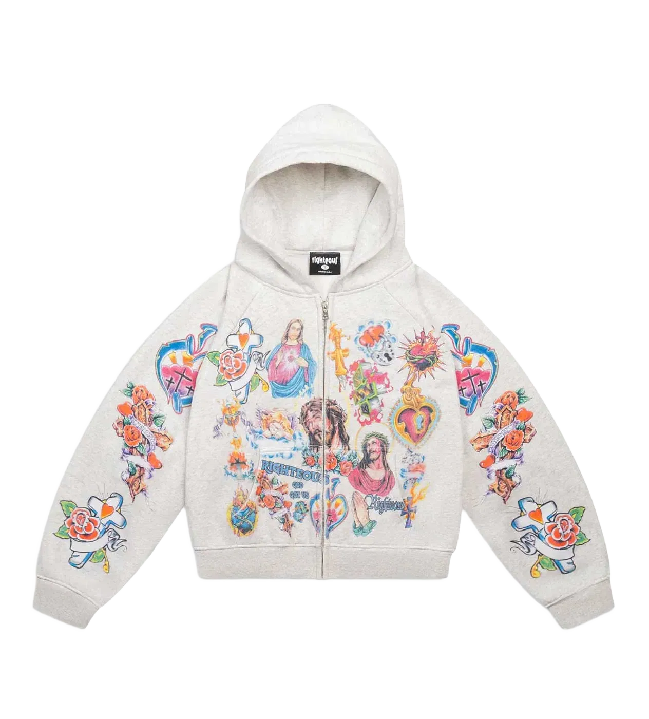 Righteous Risen King Zip Up Hoodie Grey