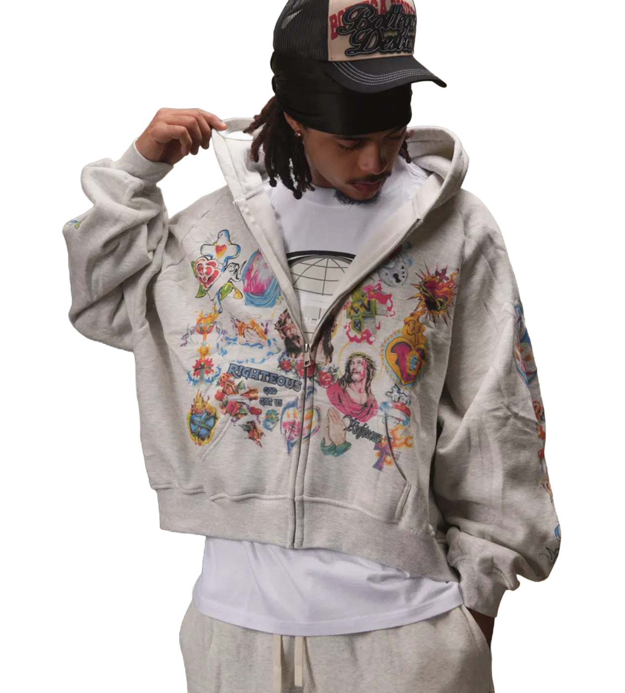 Righteous Risen King Zip Up Hoodie Grey
