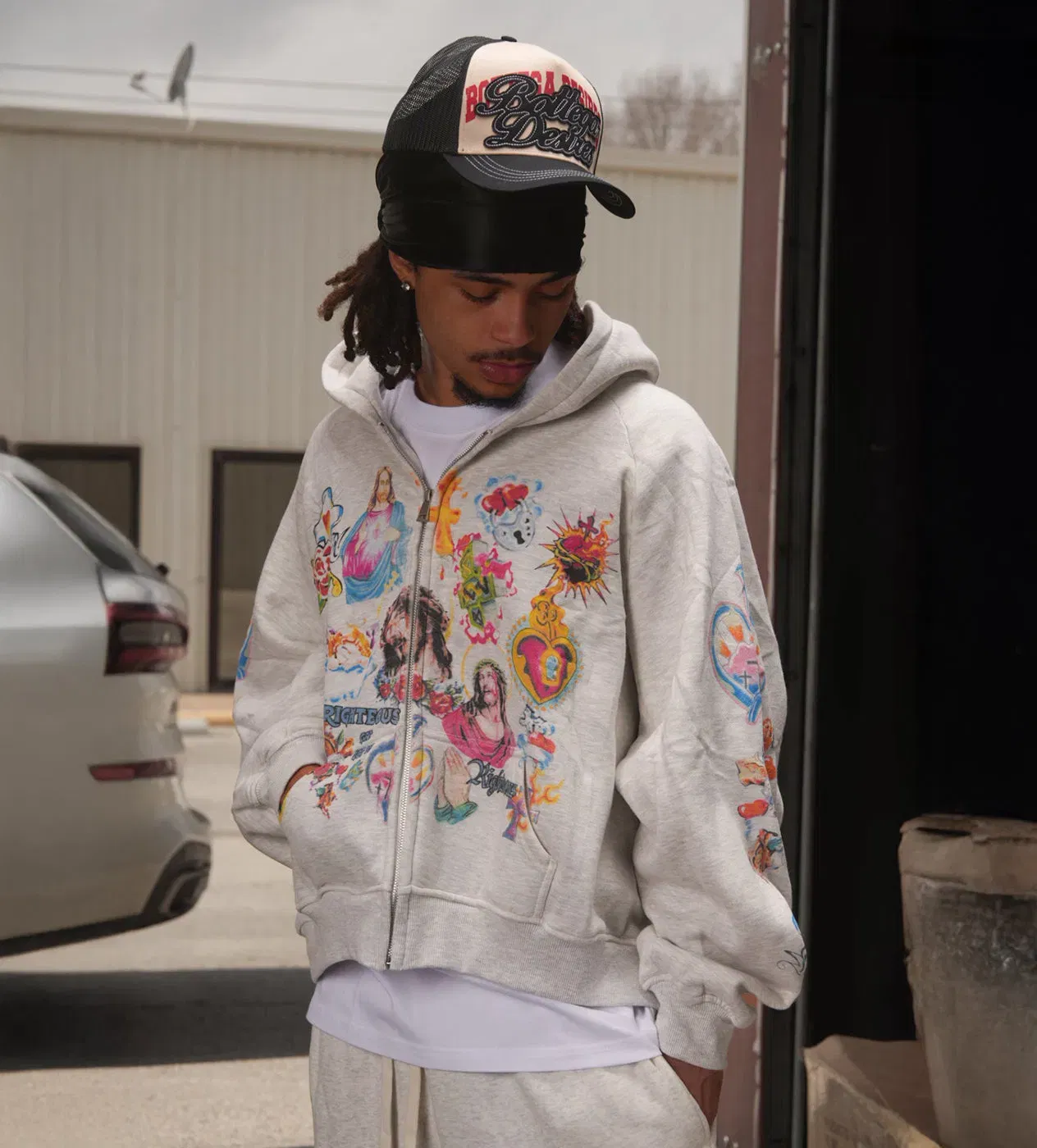 Righteous Risen King Zip Up Hoodie Grey