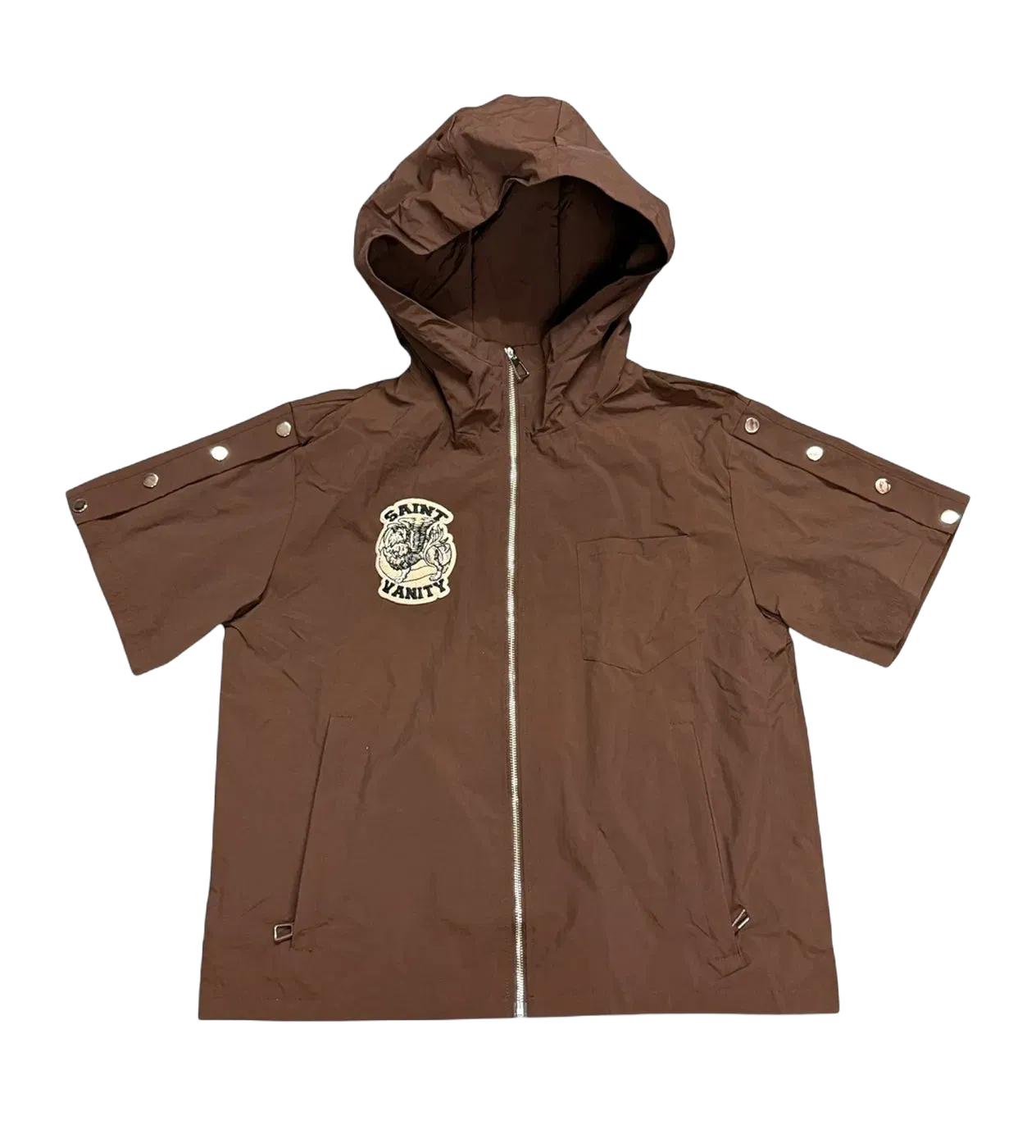 Saint Vanity Nylon Short Sleeve Zip Up Hoodie Brown